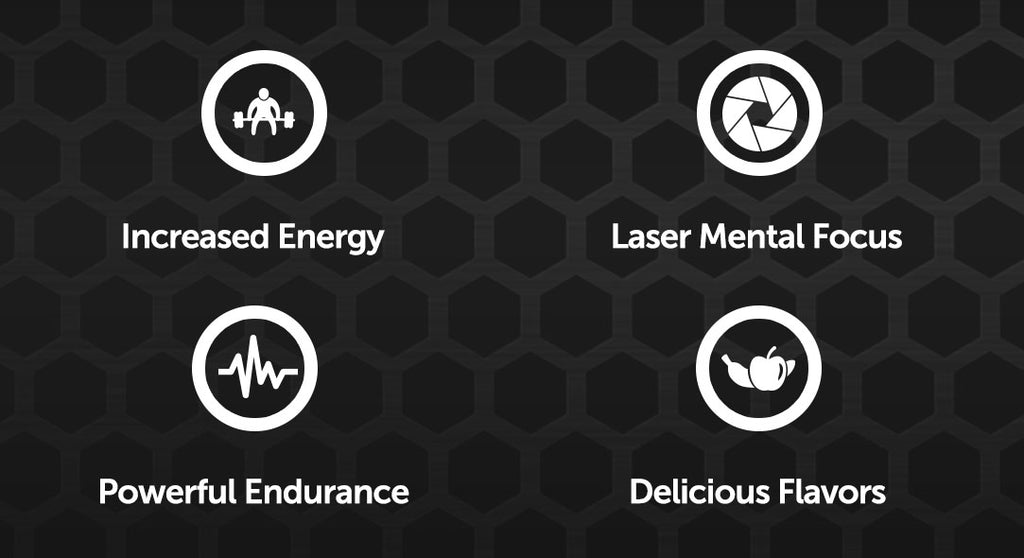 Section on product features 2 mobile. Increased Energy, Laser Mental Focus, Powerful Endurance, Delicious Flavors.