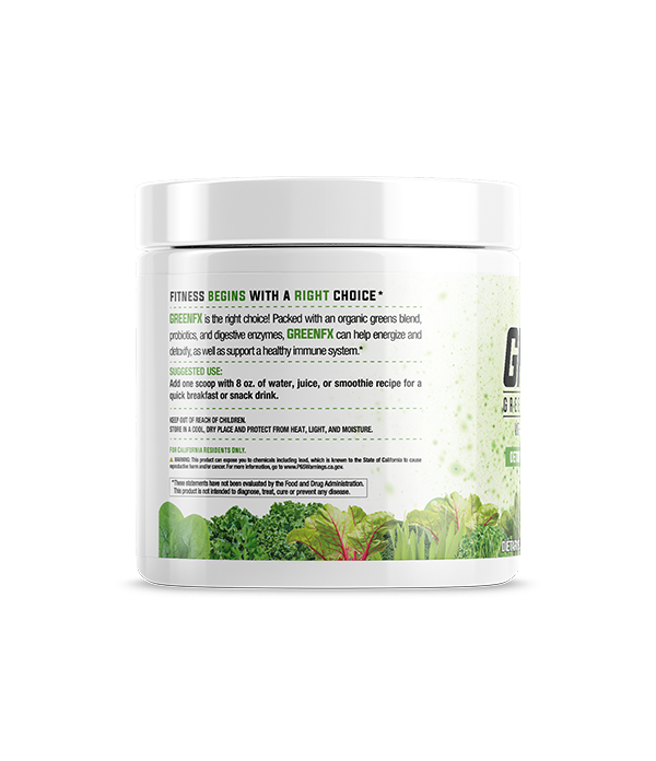 GREEN FX product image suggested use. one scoop per 8oz water