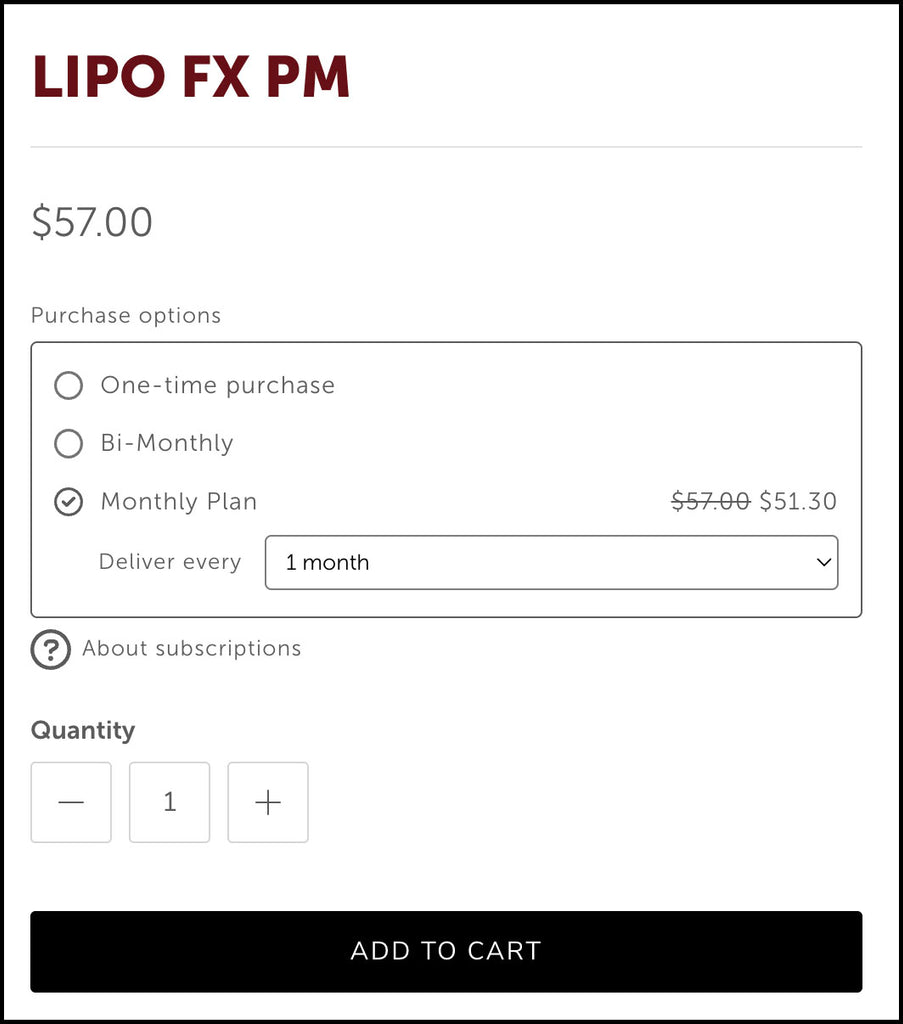 Sample add to cart with monthly plan screenshot