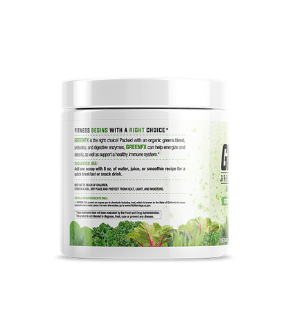 GREEN FX product image suggested use. one scoop per 8oz water